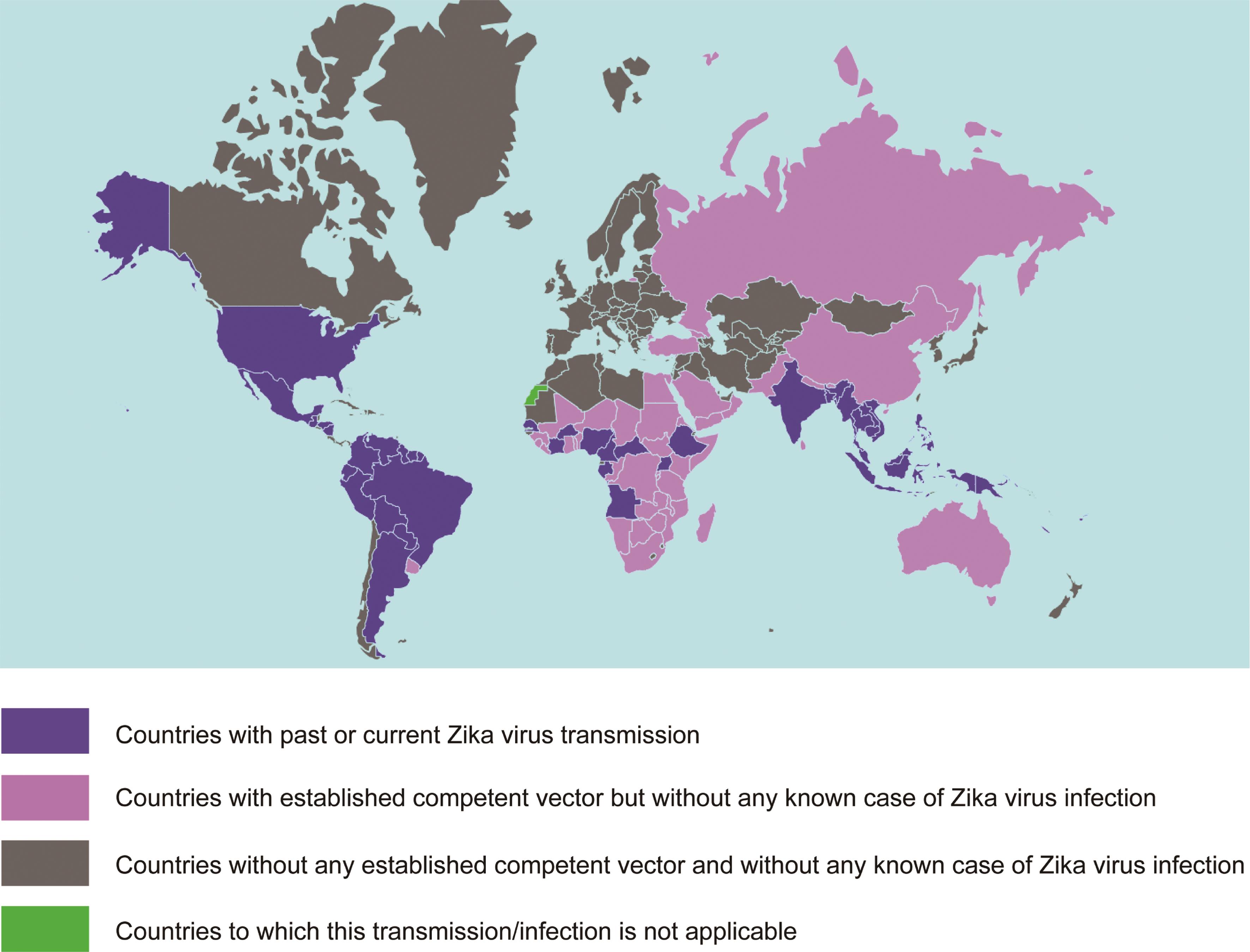 Geographical distribution of Zika virus spread.