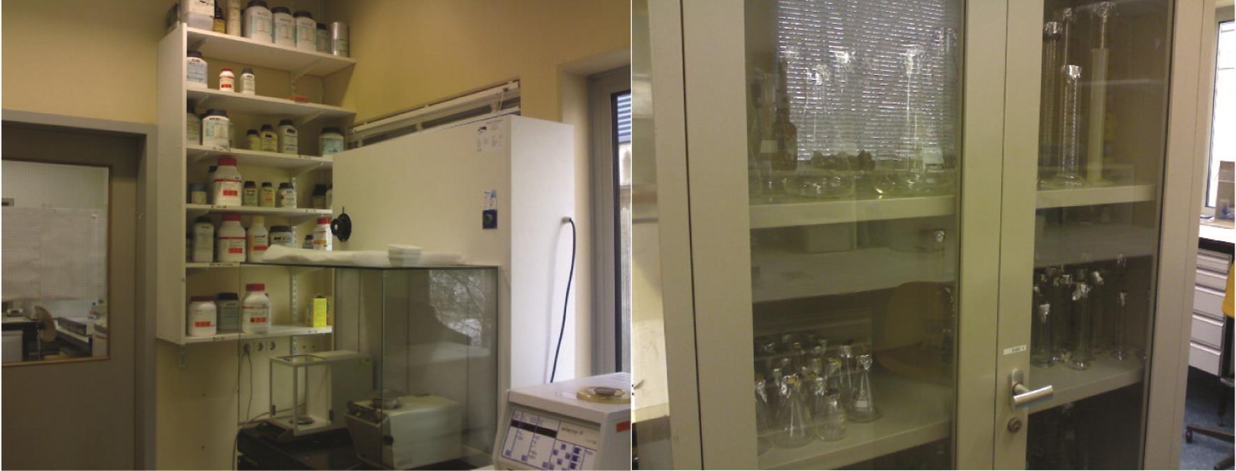 分类存放不同的实验玻璃容器。