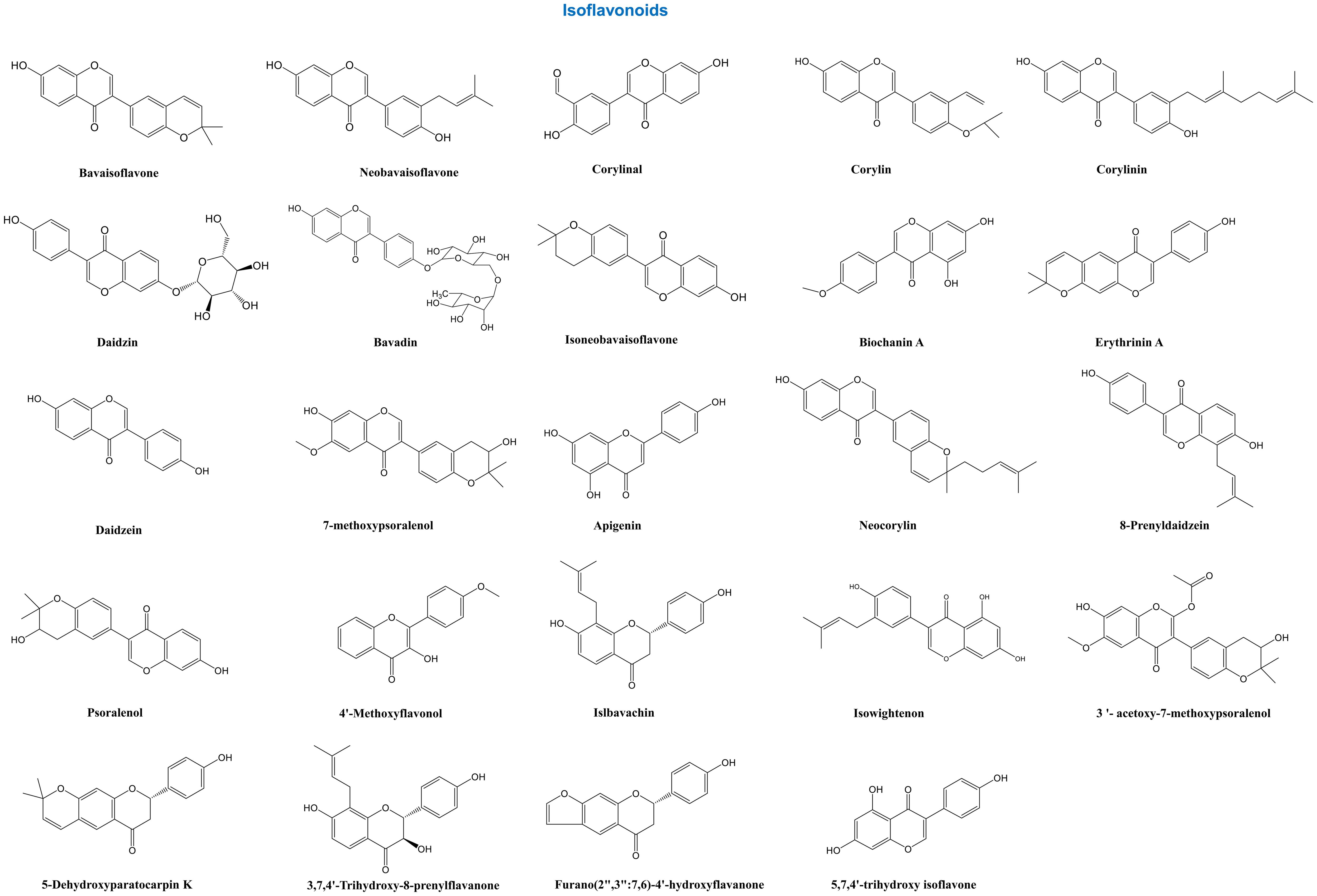 Chemical structures of isoflavonoids isolated from <italic>Psoralea corylifolia</italic> L.
