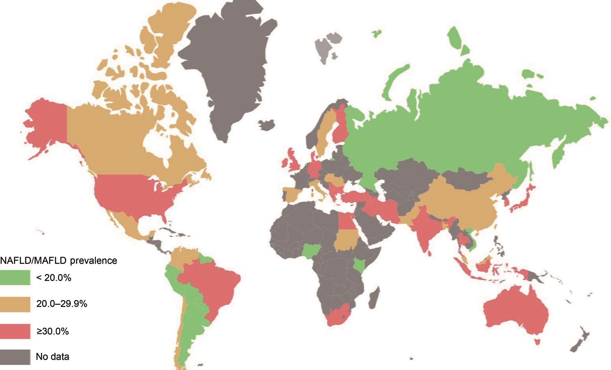 Global prevalence of MAFLD/NAFLD.