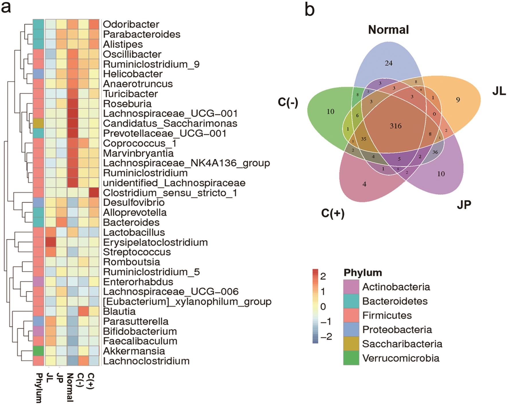 Metagenomic analysis on the gut microbiome of high-fat diet mice fed with various treatments for a duration of two months.