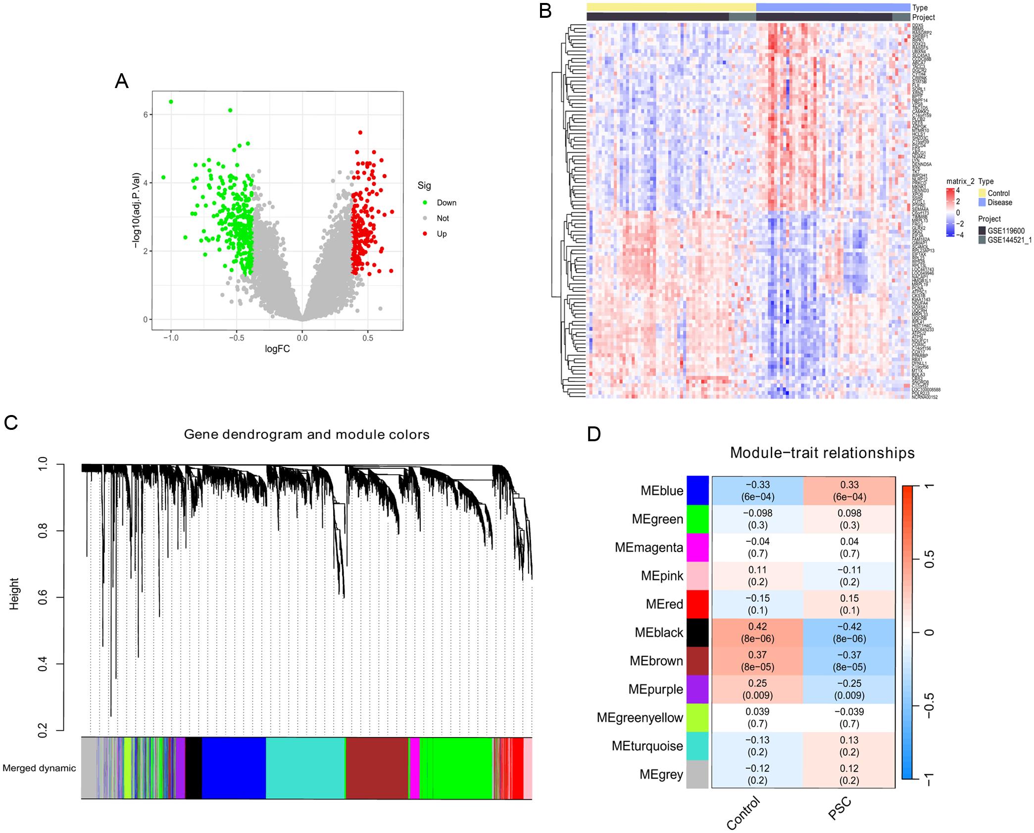 DEGs and weighted gene co-expression network analysis (WGCNA) in PSC.