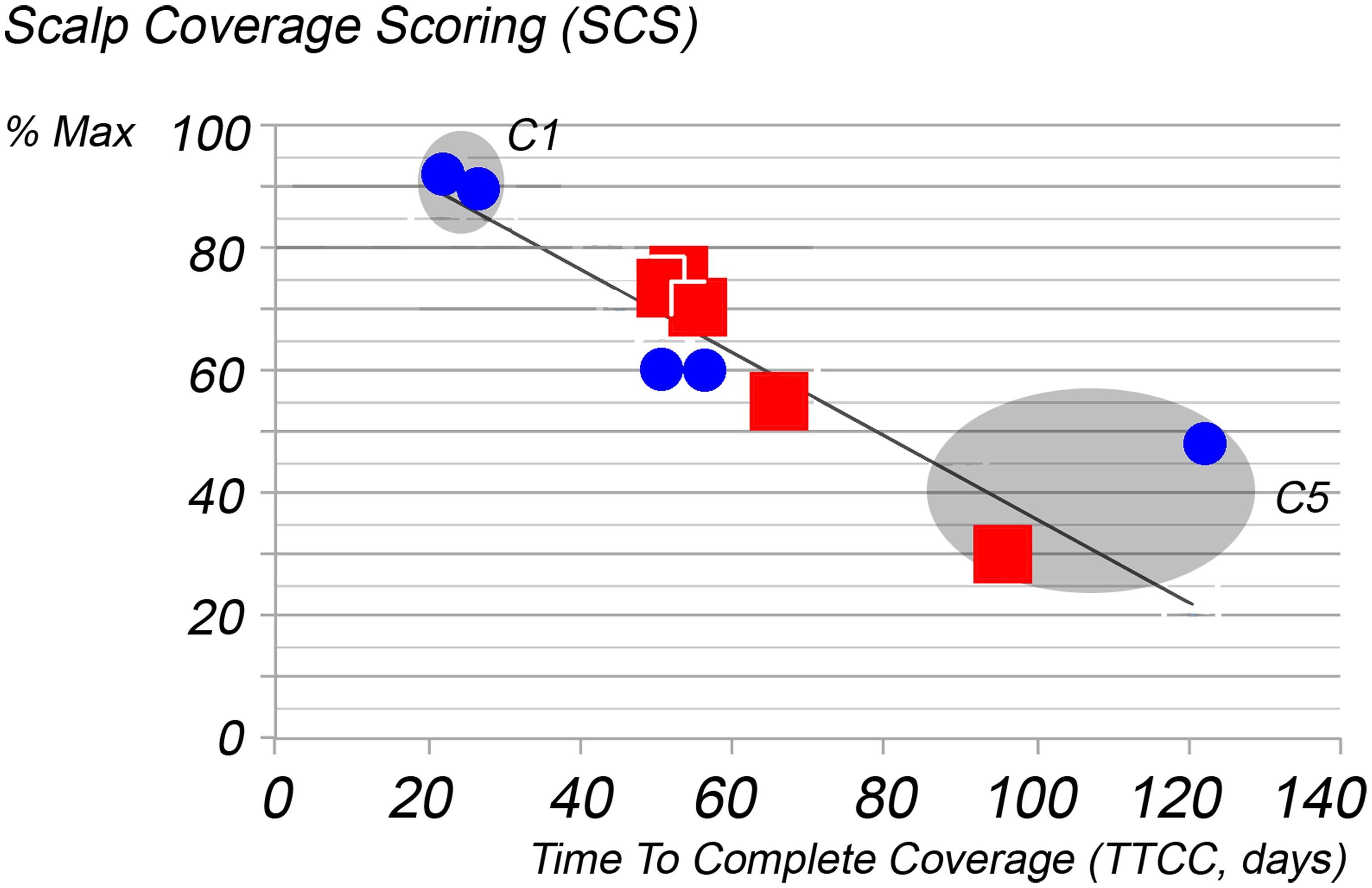 Scalp coverage scores and productivity on the Hair Mass Index abacus.