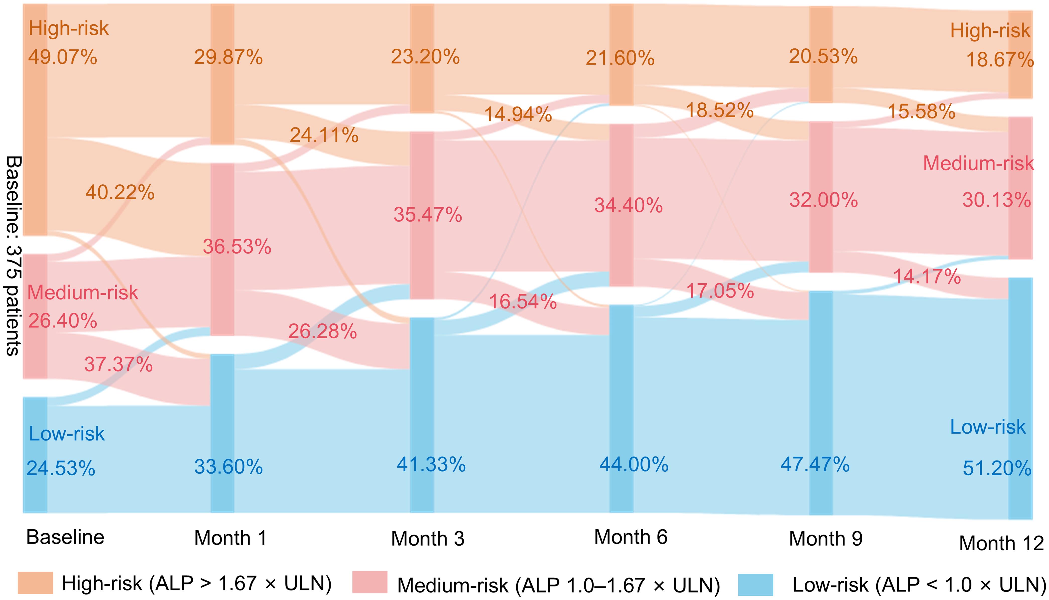 Analysis of the dynamic migration of risk levels within one year.