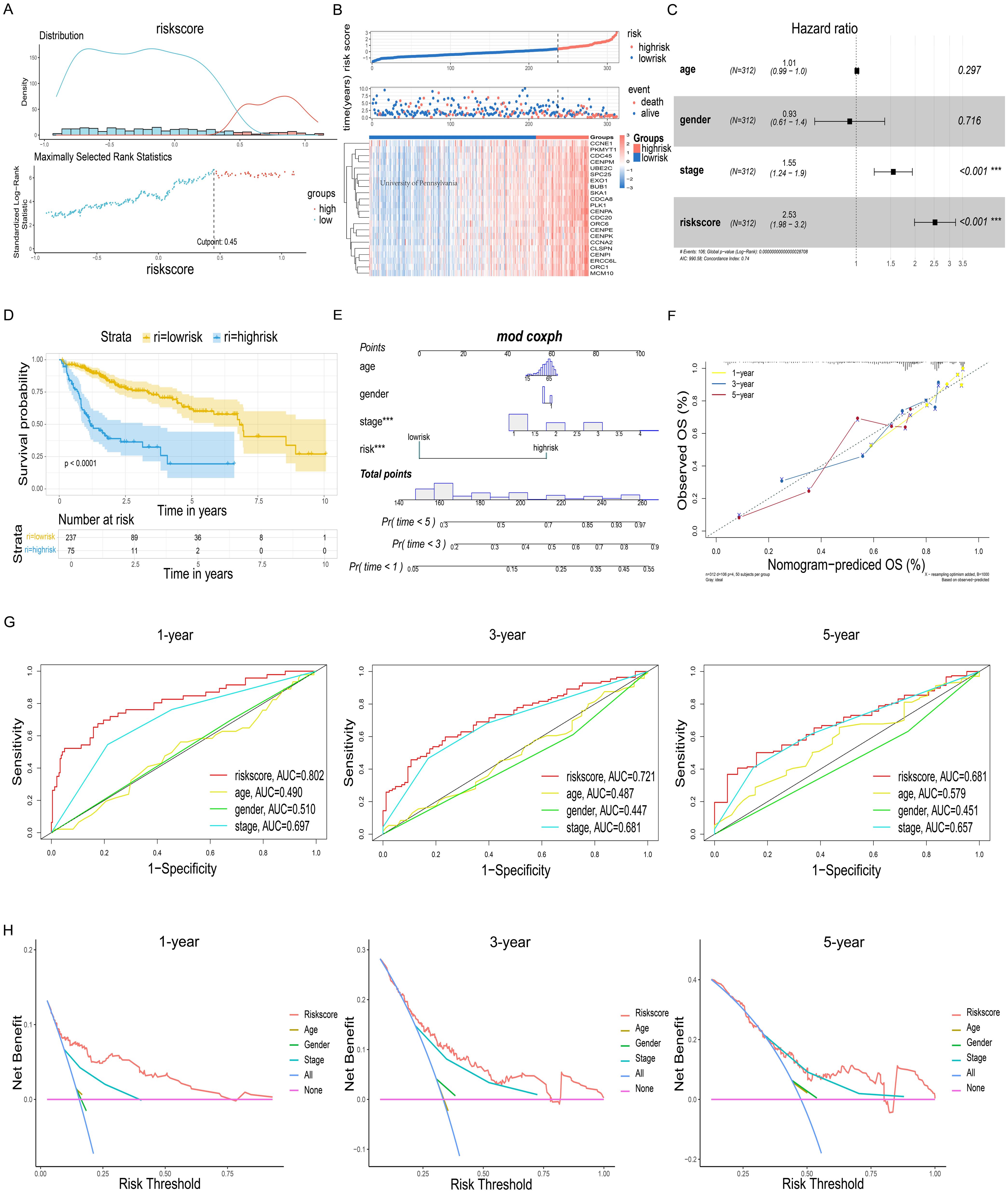 Construction and evaluation of a risk scoring model in the training set.