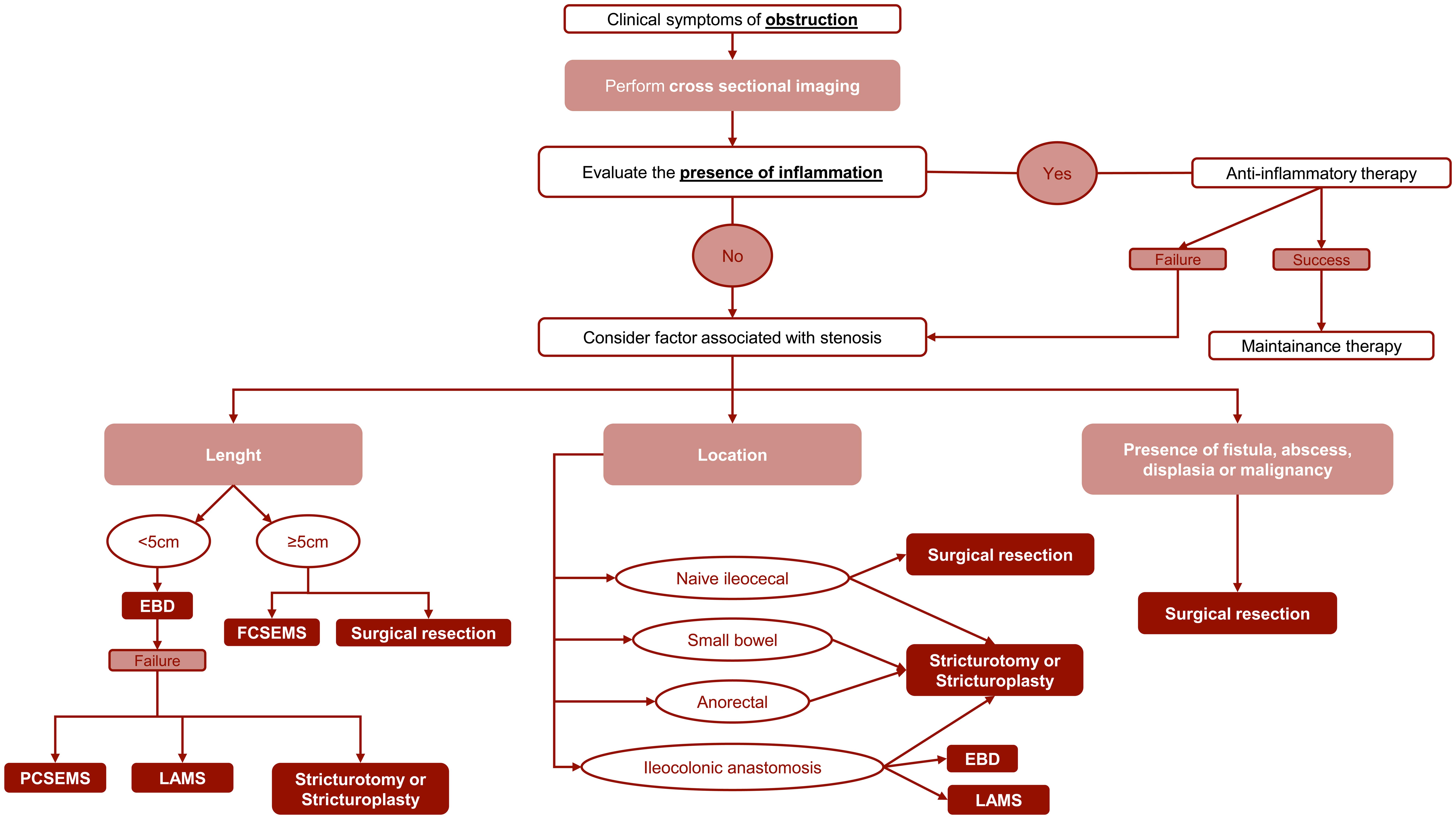 Flow chart on diagnostic and interventional decision-making of IBD-related stenosis.