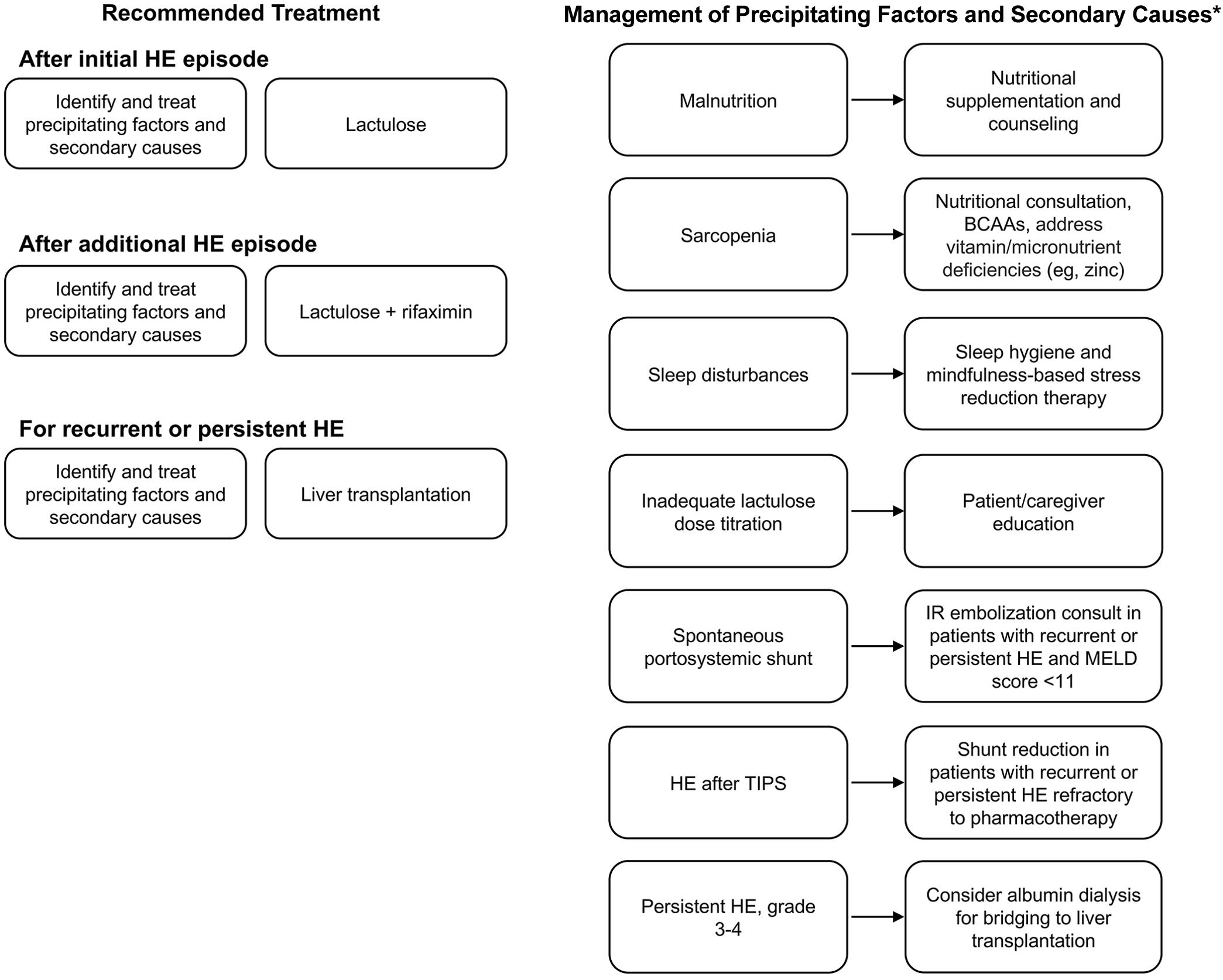Proposed algorithm for reducing the risk of overt HE and treating HE recurrence.