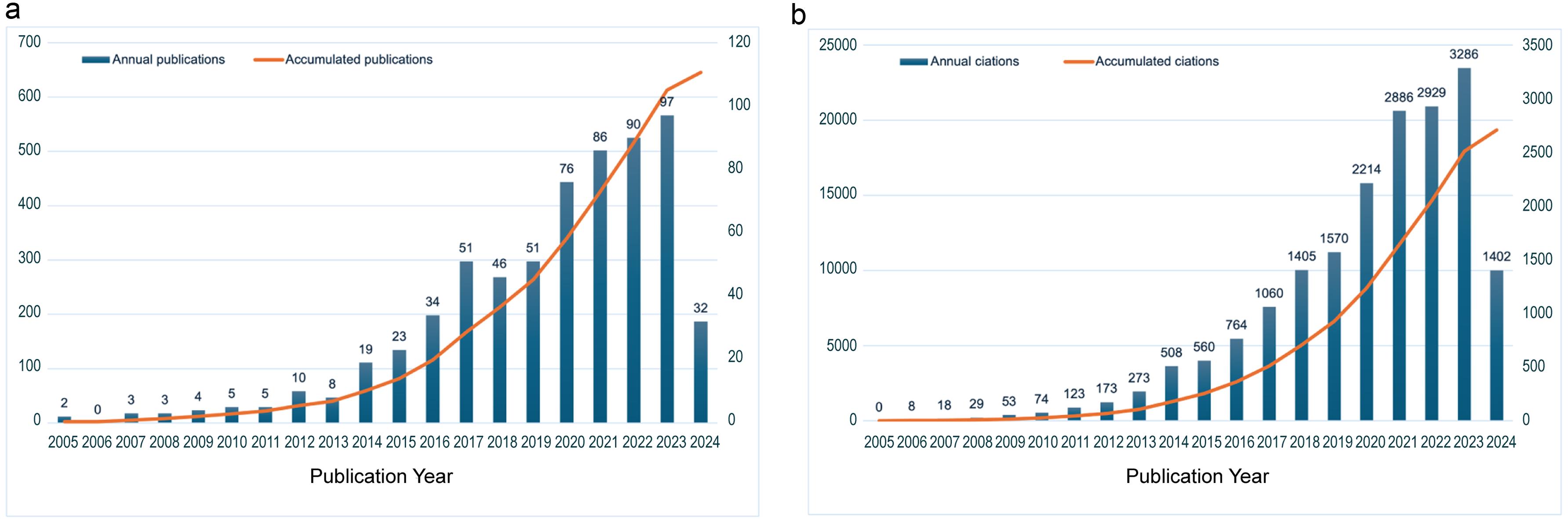 Distribution of publications from 2005 to 2024.