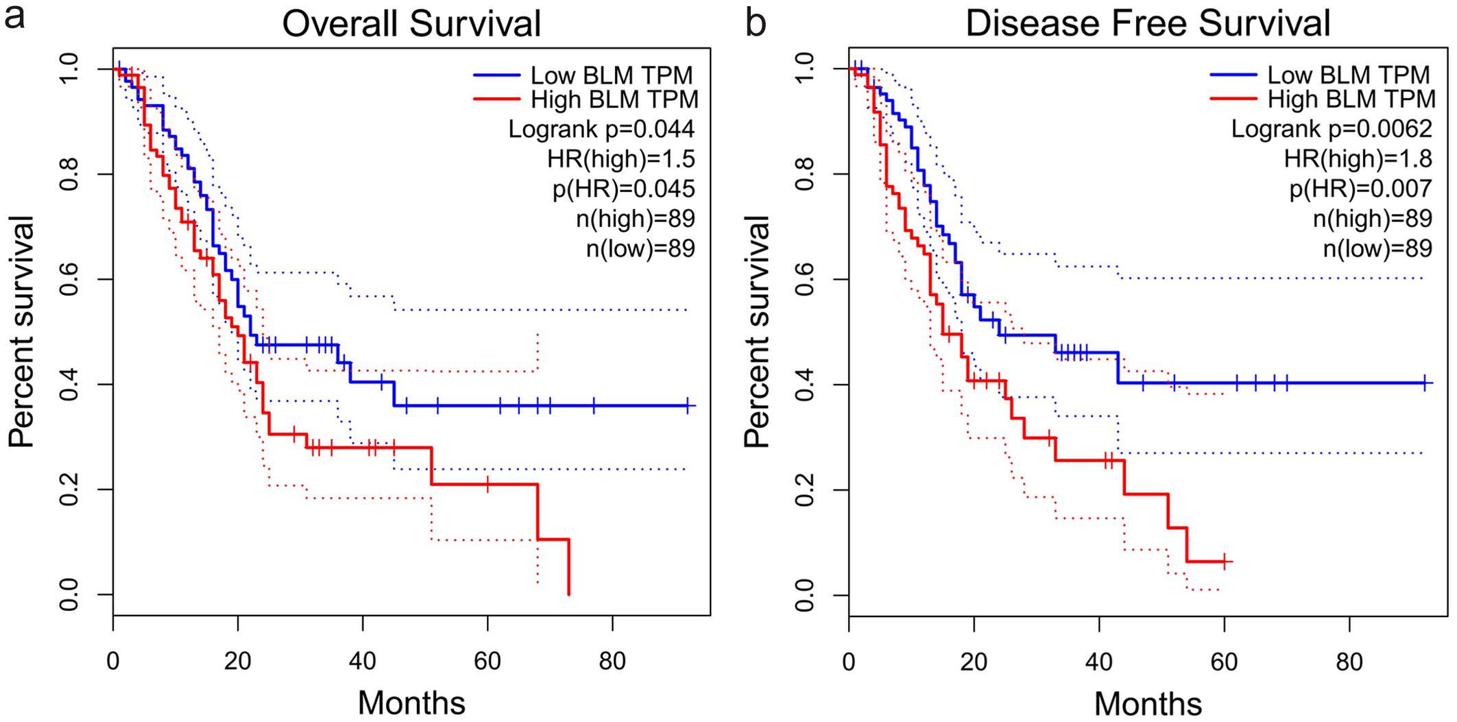 Prognostic analysis of BLM in PAAD based on the GEPIA database.
