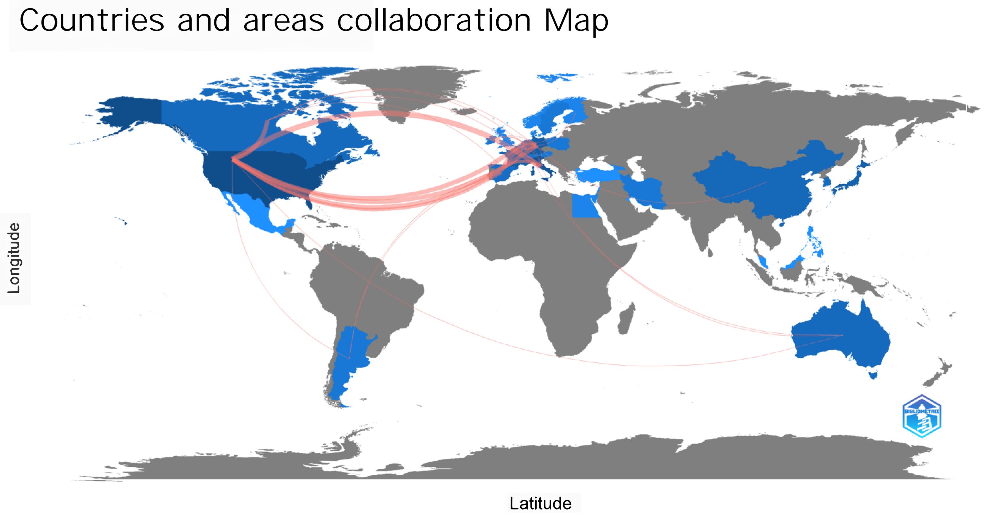 Map of countries and areas with scientific production and collaboration of amyotrophic lateral sclerosis studies.