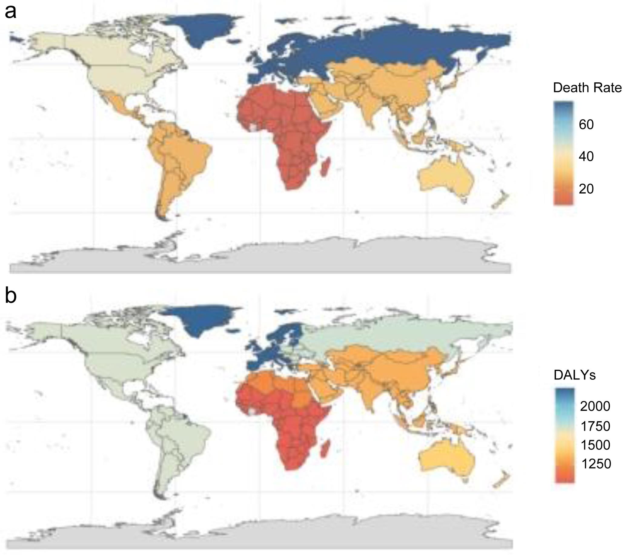 Different social development index (SDI) mortality rates and disability-adjusted life years (DALYs) in 2021.