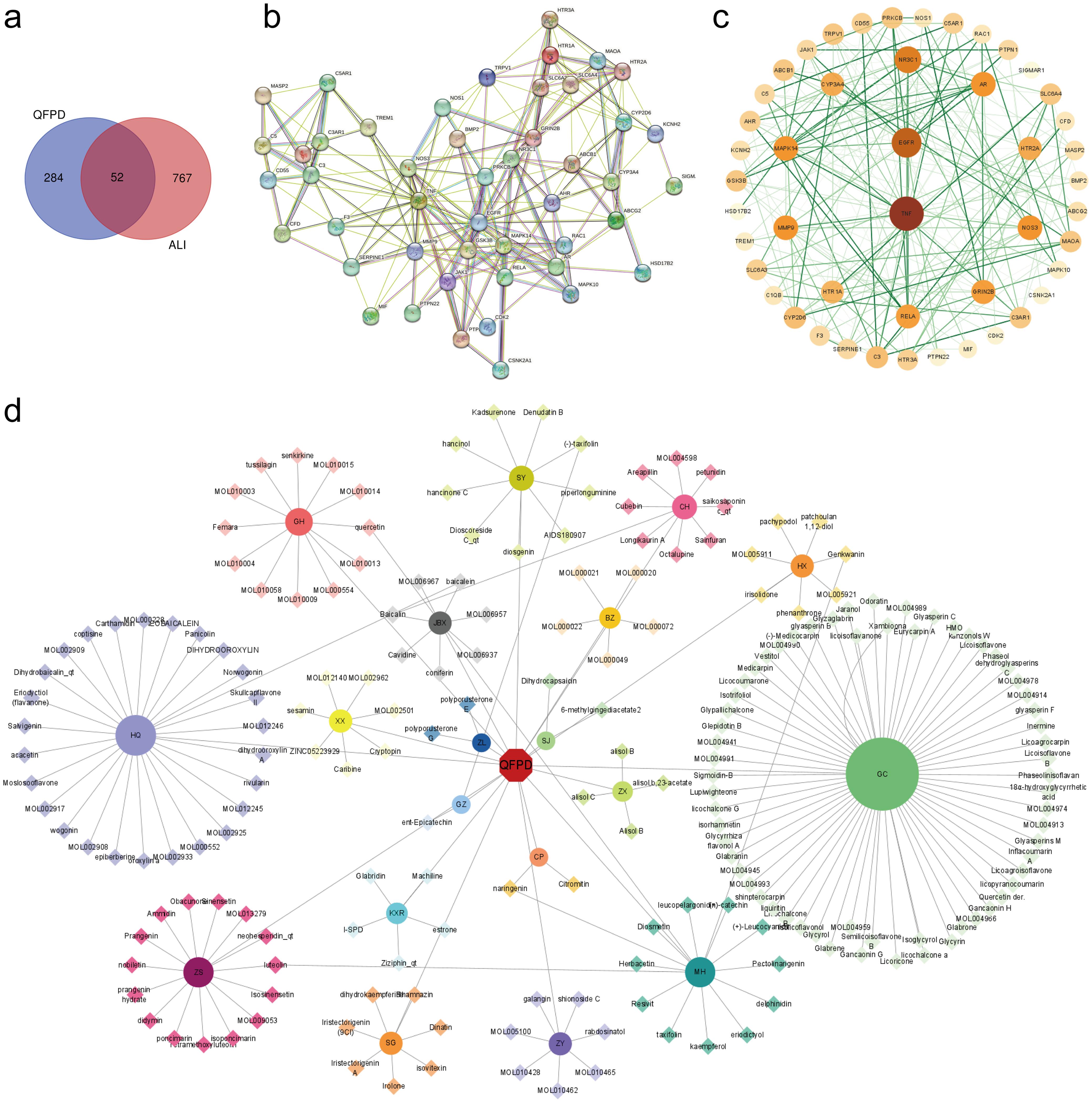 Network pharmacology analysis for the targets of the QFPD treatment in ALI.