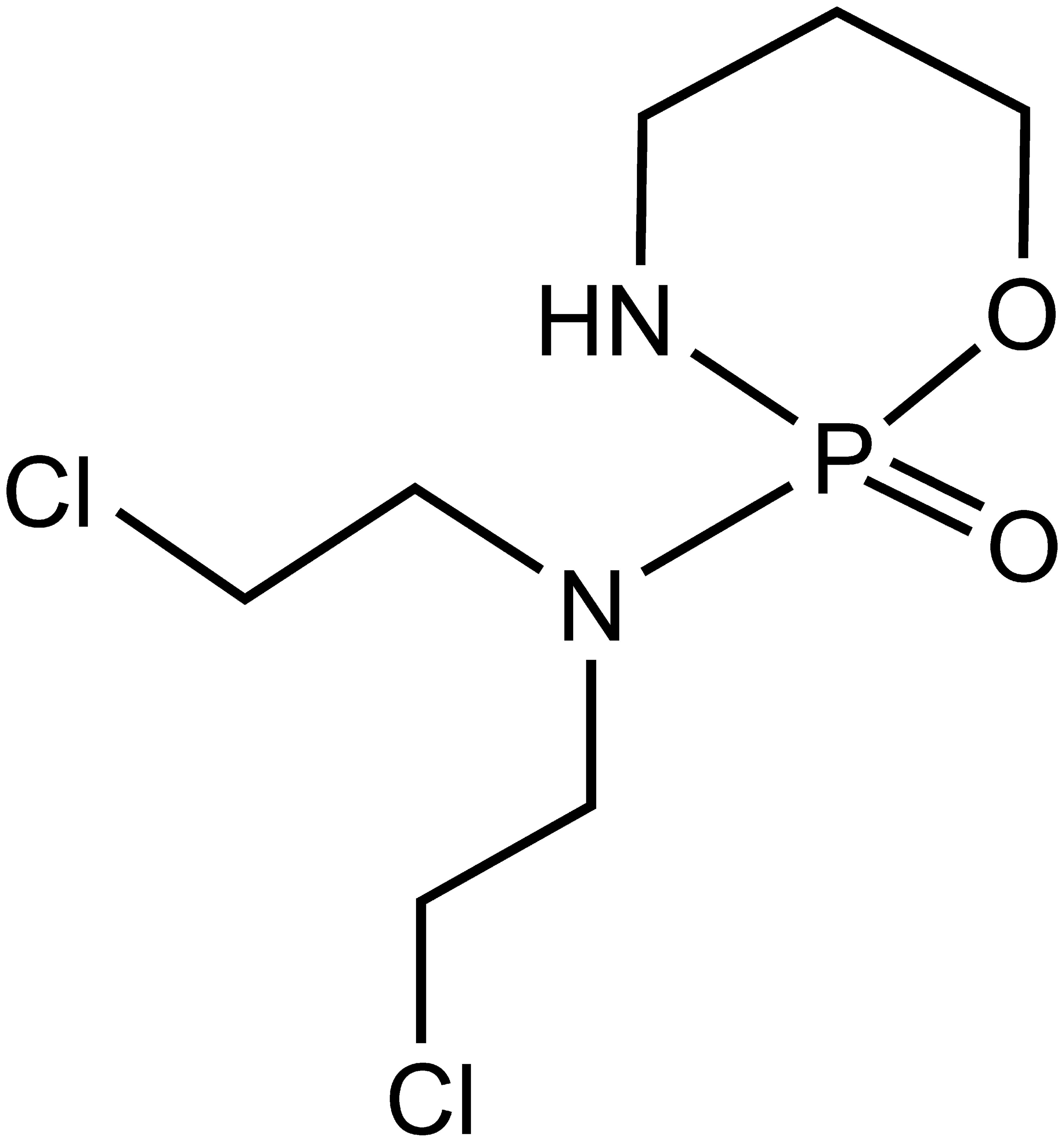 Chemical structure of cyclophosphamide.
