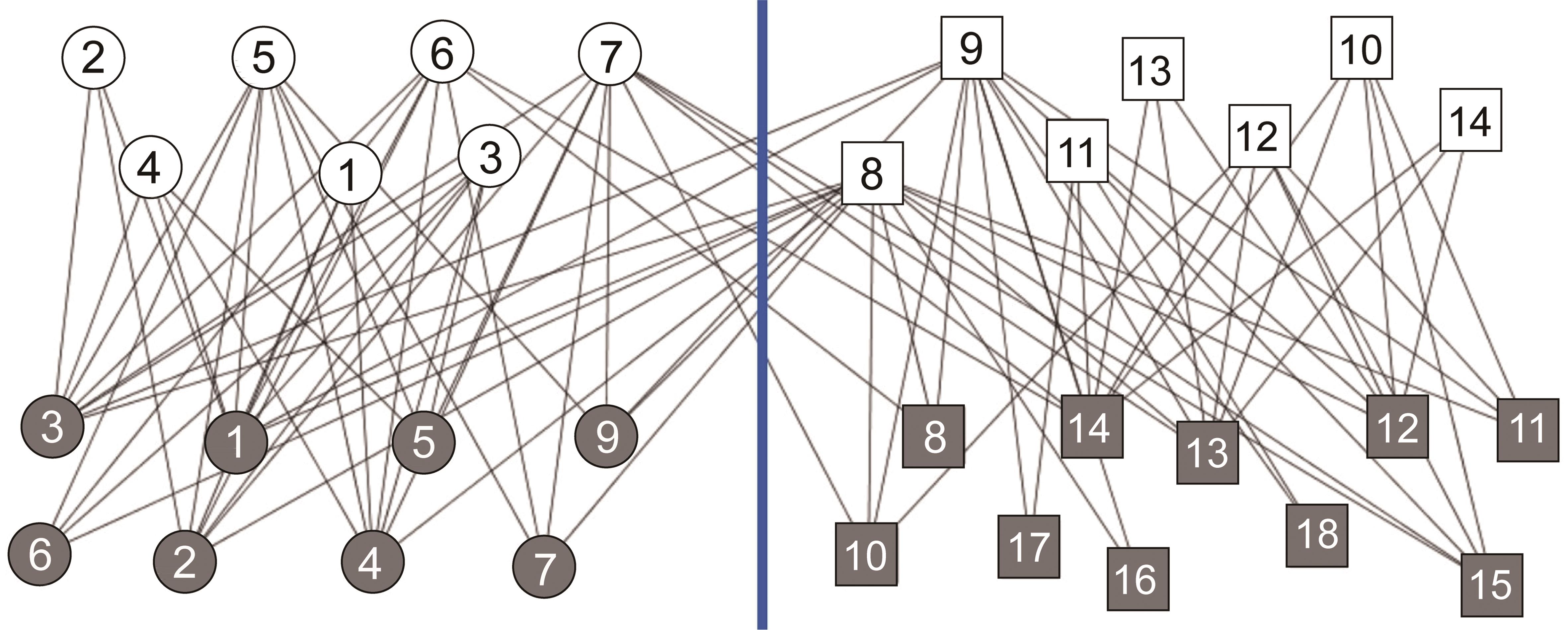 Liu and Murata community assignment for Southern women bipartite graph.