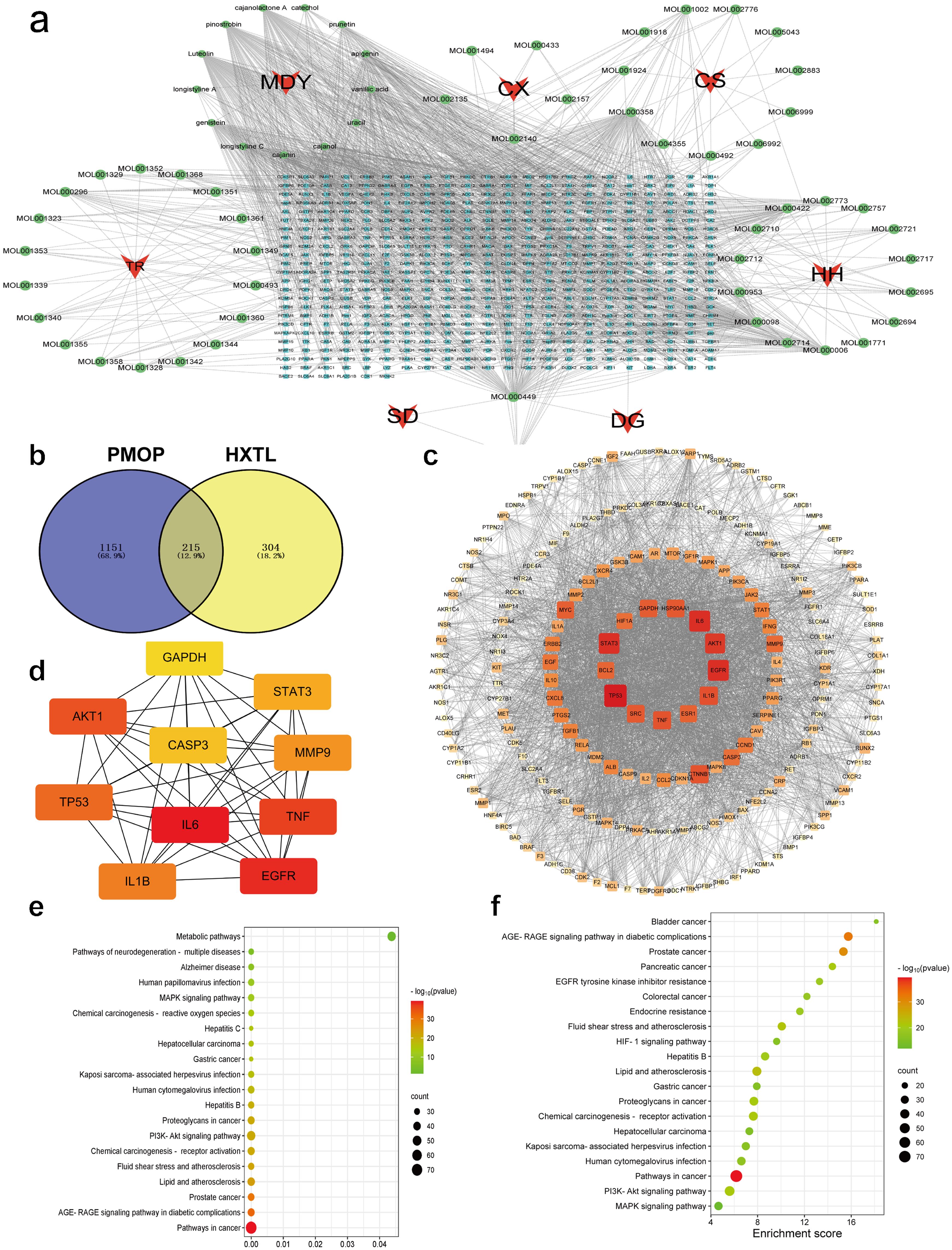 Network pharmacology analysis of HXTL with PMOP.