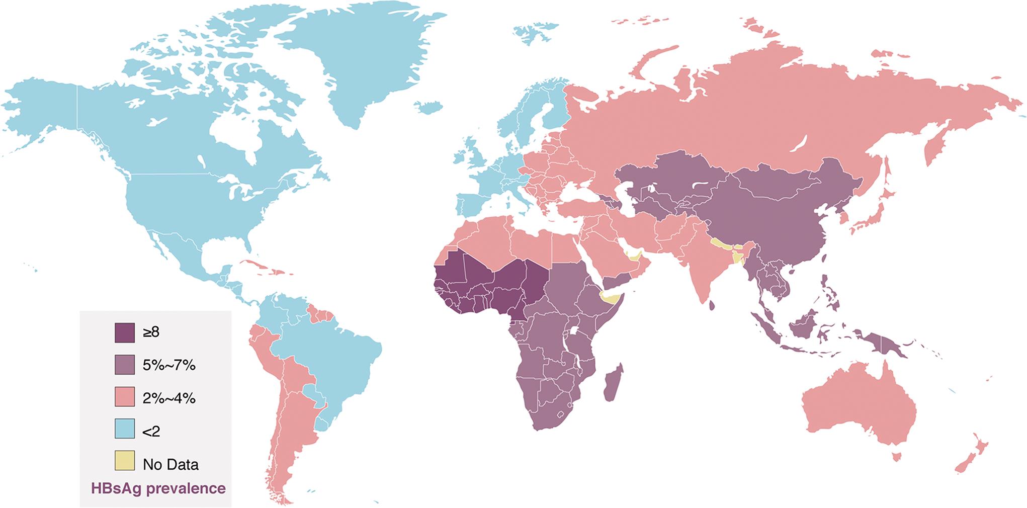 Global prevalence of chronic hepatitis B virus (HBV) infection in adults.