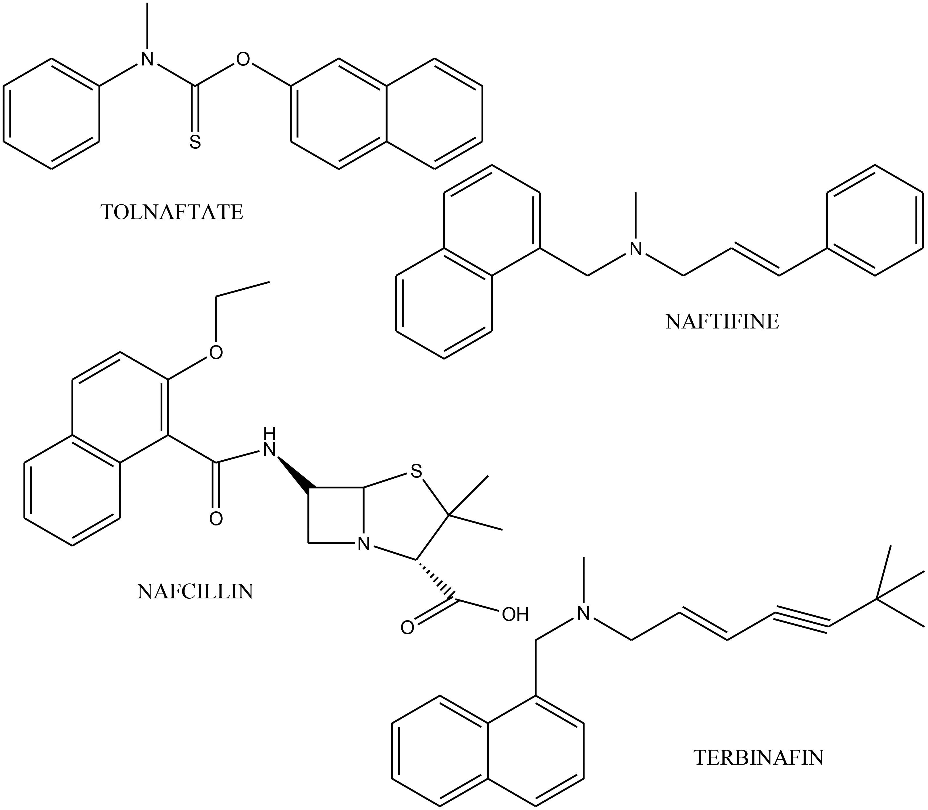 Structure of clinically used naphthalene nucleus-containing antimicrobial drugs.