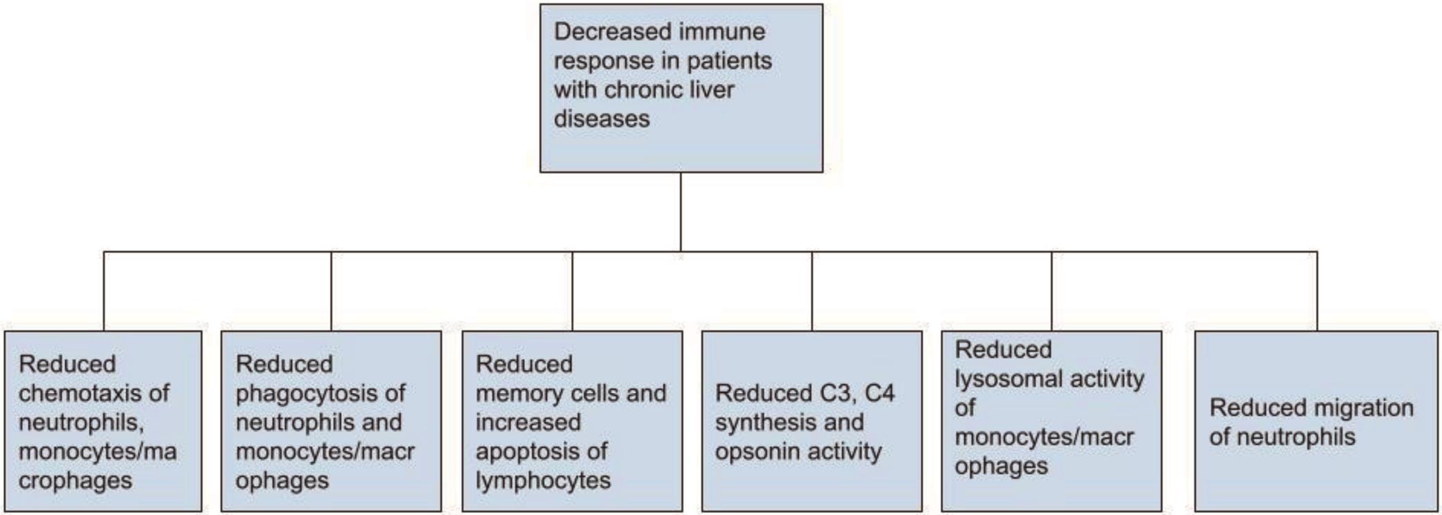 Mechanisms of reduced immune response in patients with chronic liver diseases.