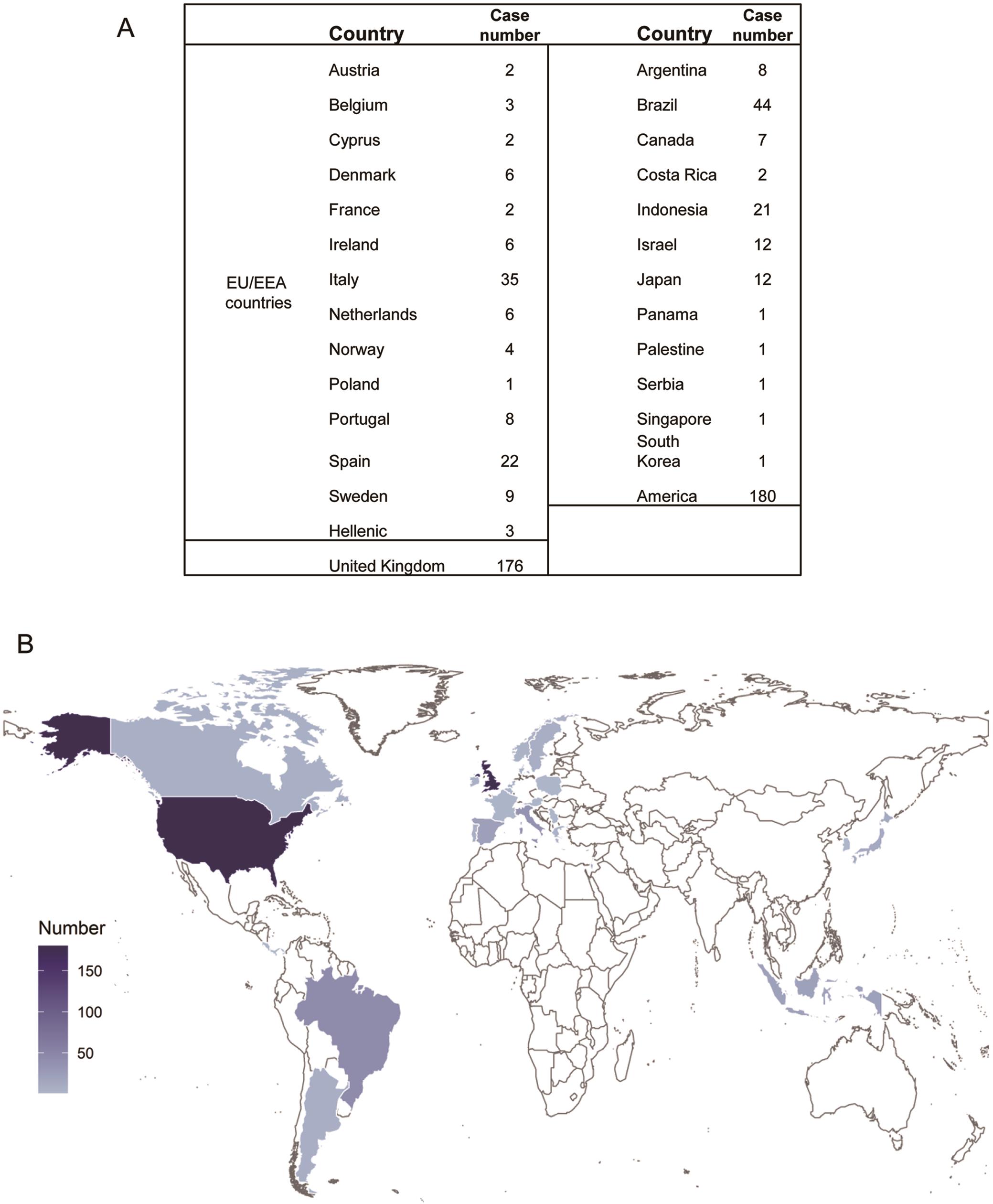 Distribution of reported cases with acute severe hepatitis of unknown origin worldwide until May 18, 2022.