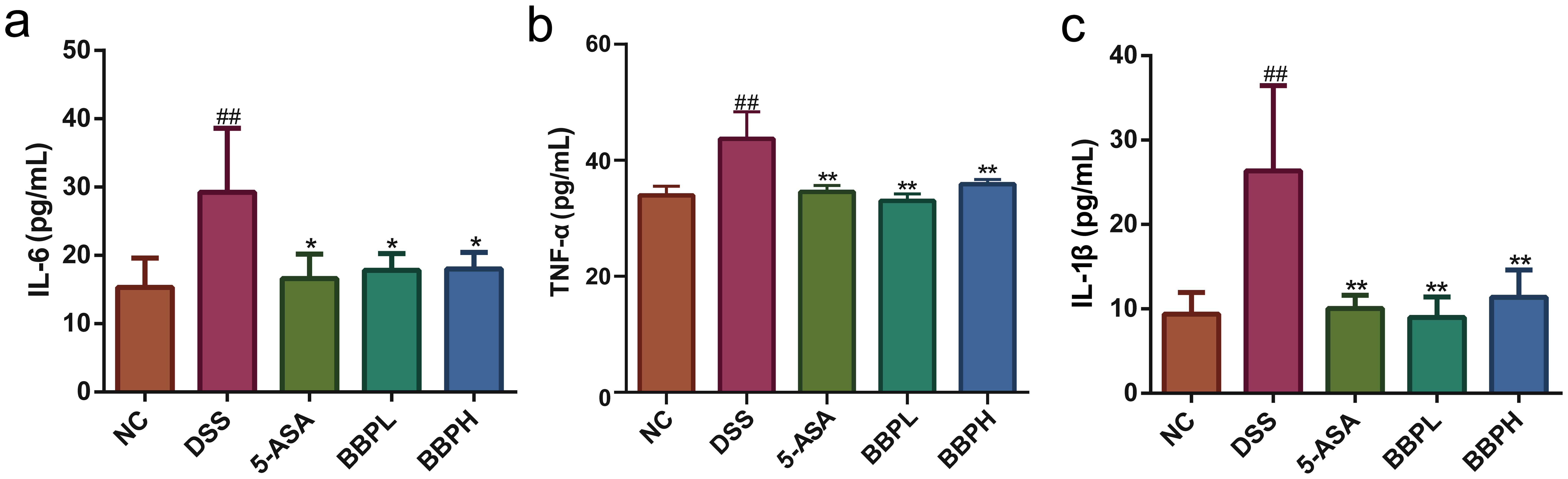Levels of inflammatory factors in experimental mice.