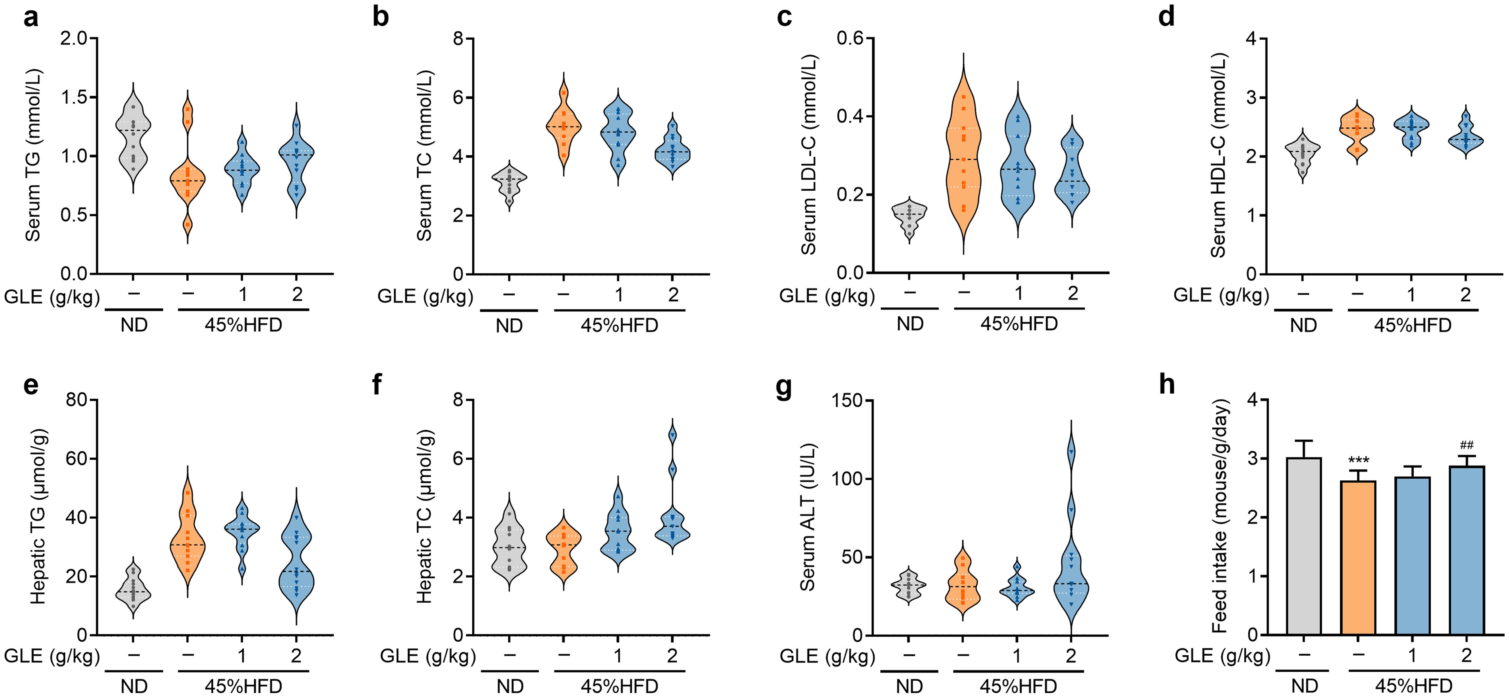 Effect of GLE on mice fed a 45% HFD.