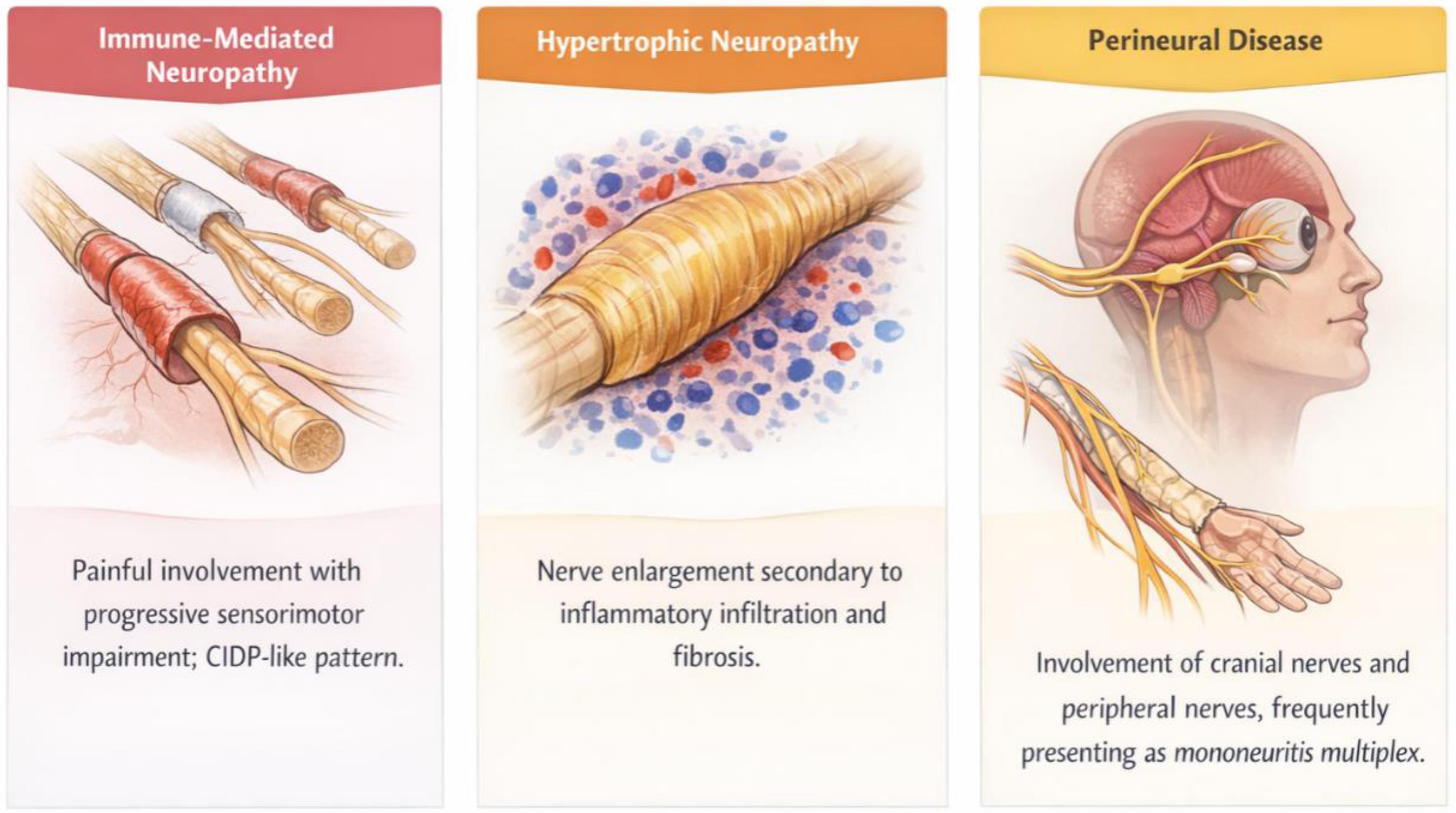 Main neurological manifestations of IgG4-RD in the peripheral nervous system.