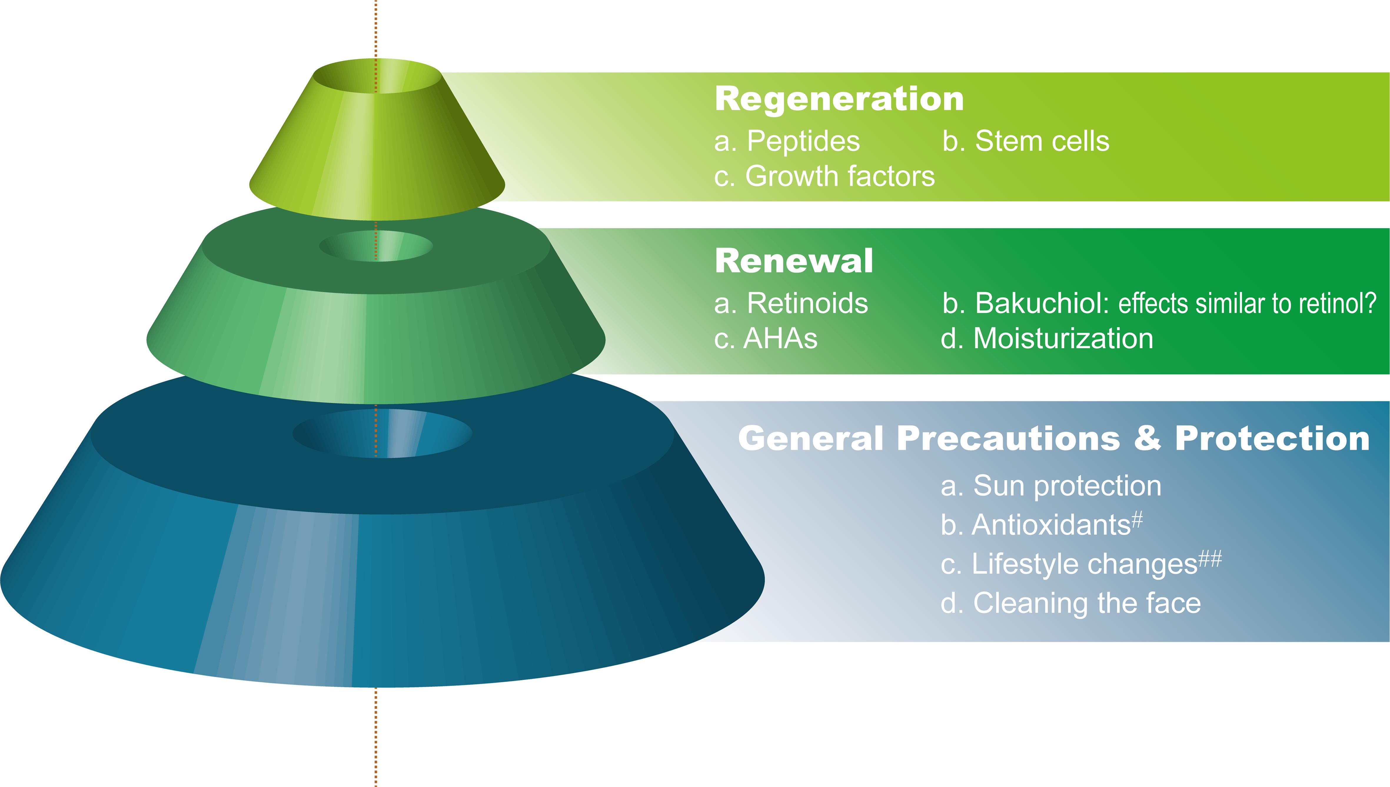 The cosmeceuticals and basic preventive antiaging approach pyramid.