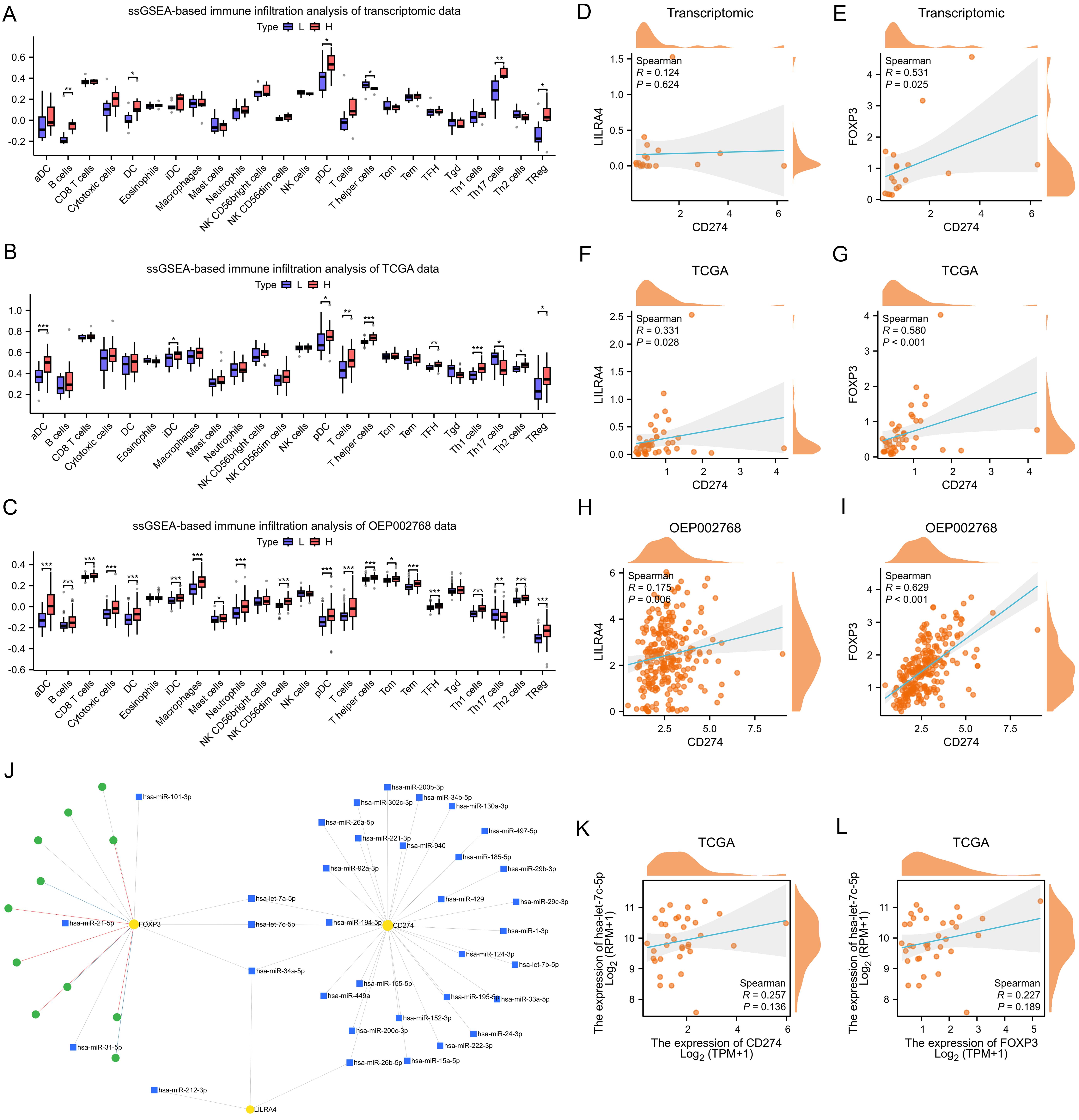 Association of PD-L1 expression with immune cell infiltration profiles and a predicted miRNA-gene interaction network in ICC.