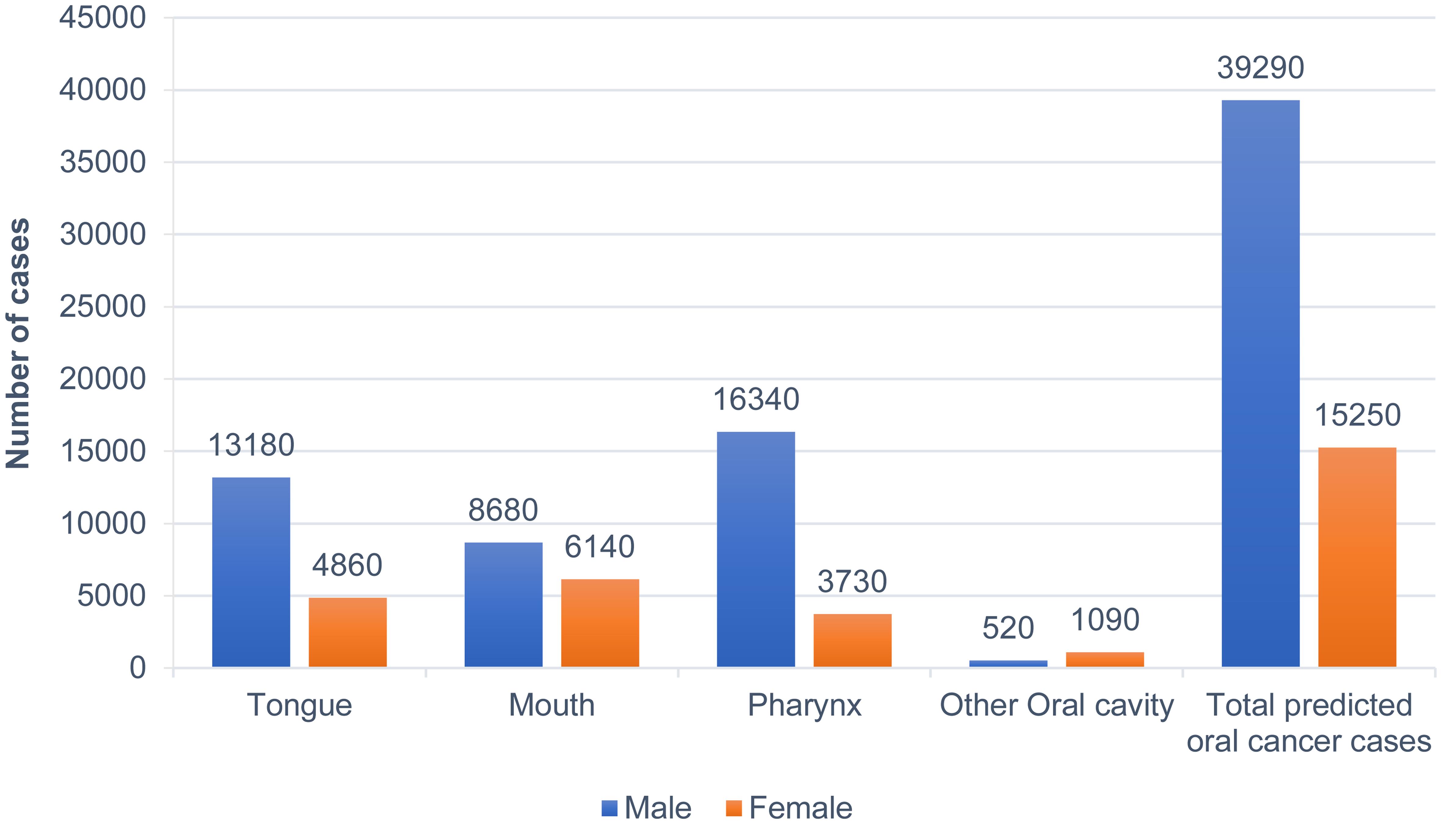 Gender-wise distribution of predicted oral cancer cases in 2023.