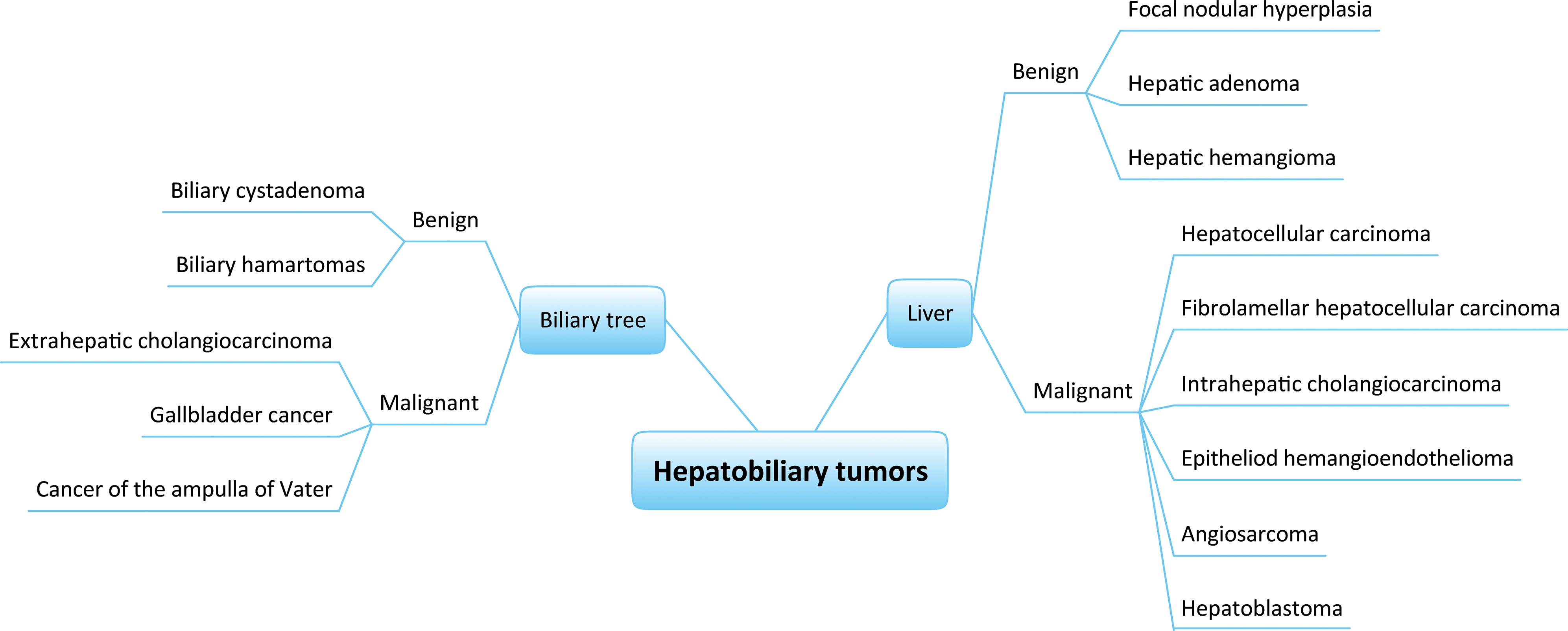 List of malignant and benign hepatobiliary tumors.