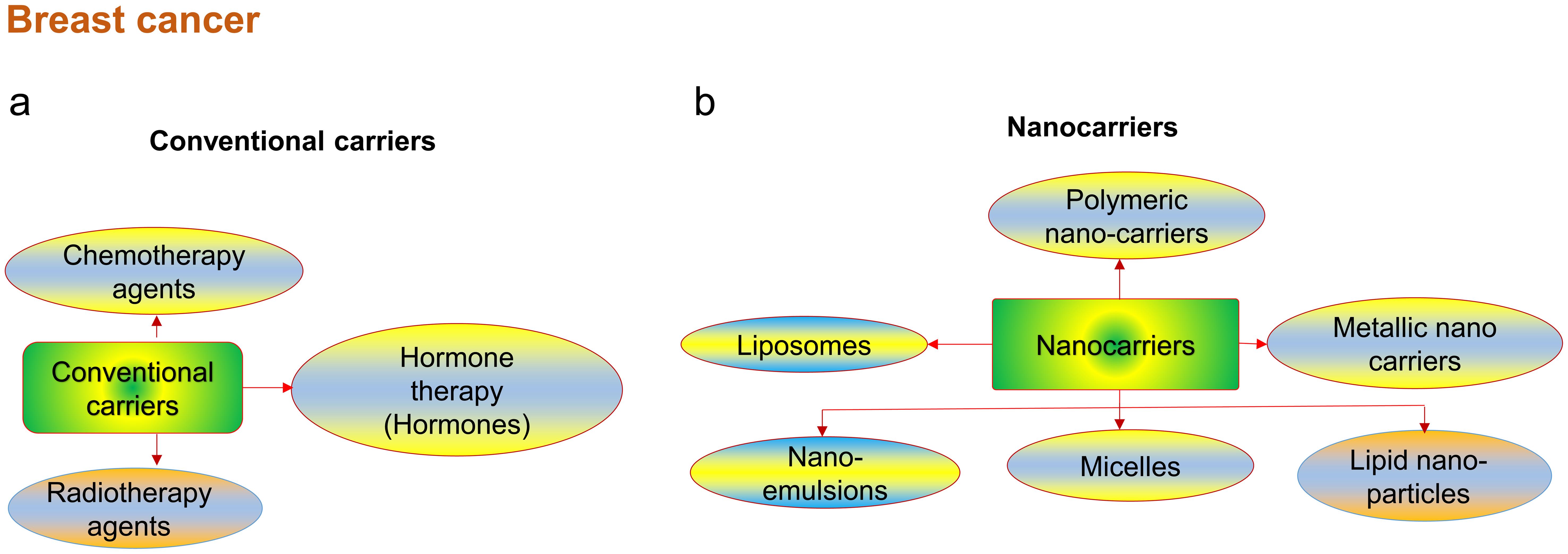 Conventional and innovative carriers for breast cancer treatments.